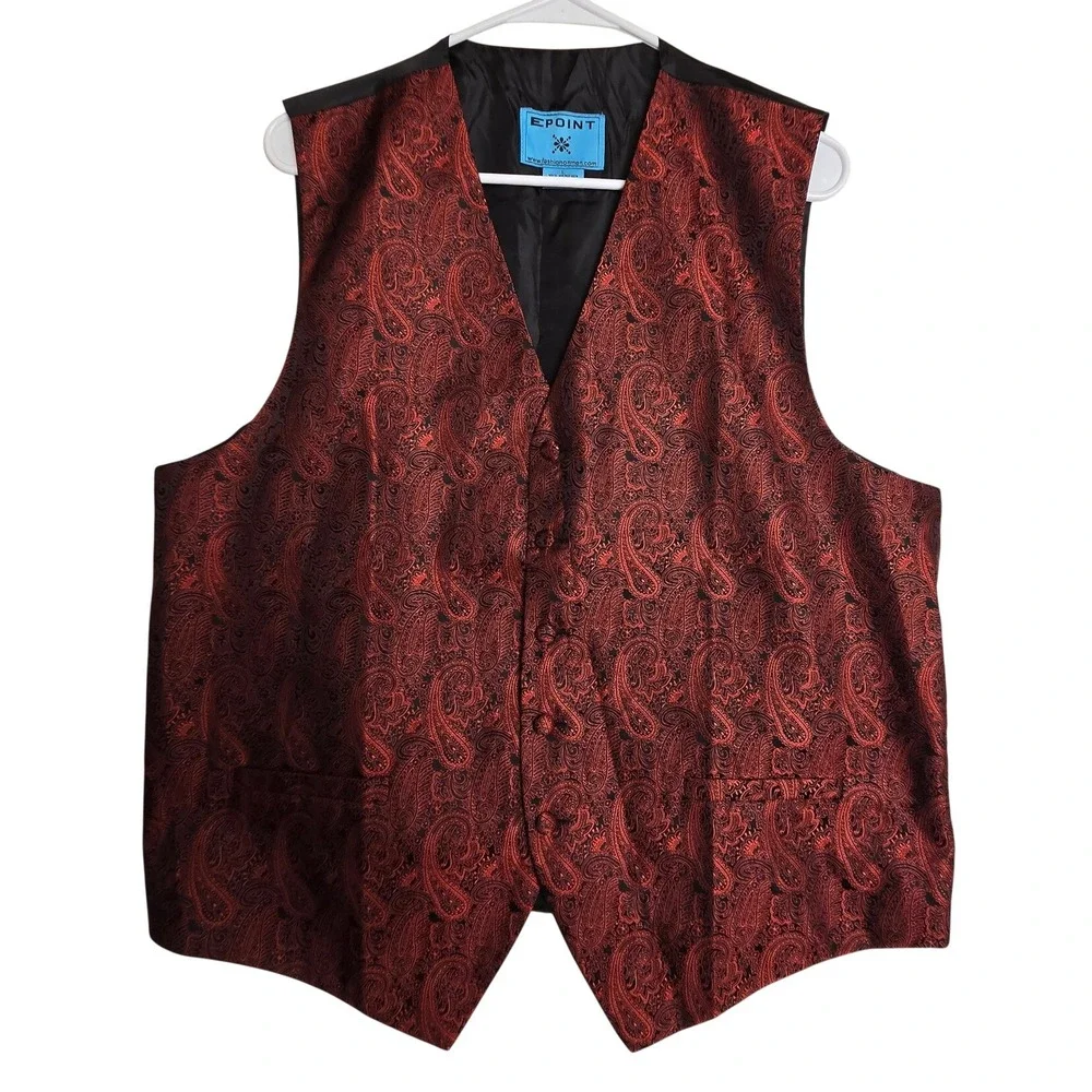 Epoint Men's Red Black Paisley Jacquard Formal Suit Vest Waistcoat Size L